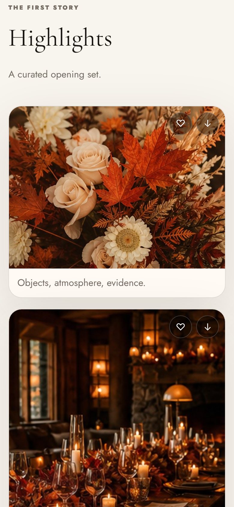 Client gallery photos with favorite and download buttons